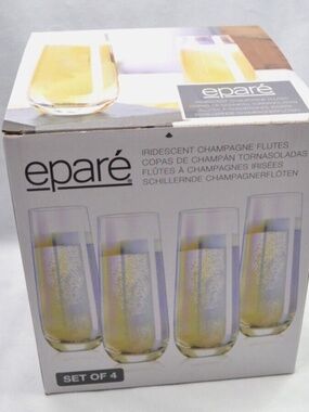 Epare Champagne Stemless Flute Iridescent Set of 4 NEW Glasses 8.5 Oz